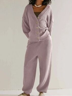 Free People Beach Hailee Cardigan Jogger set in lilac purple